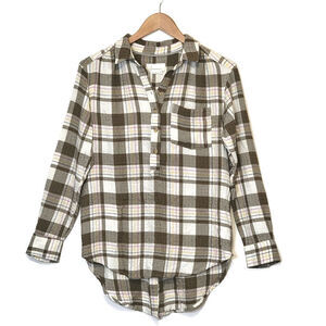 Anthropologie Plaid Button Back Long Sleeve Button Front Tunic Shirt Size XS